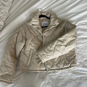 Zara Quilted Faux Leather puffer jacket, Size Small
